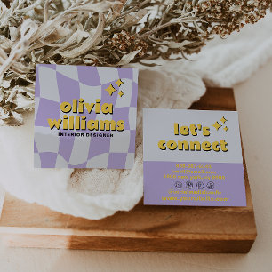 Retro Bold Groovy Checkered Boho Funky Trendy  Square Business Card