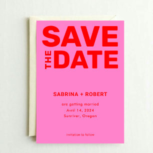 Retro Bold Hot Pink & Red Typography Wedding Save The Date