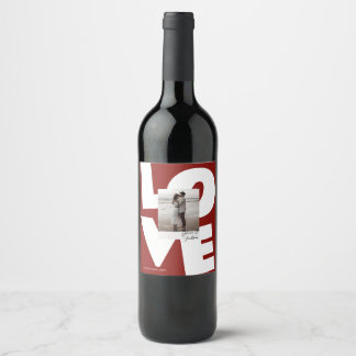 Retro Bold Love Typography with Photo Wine Label