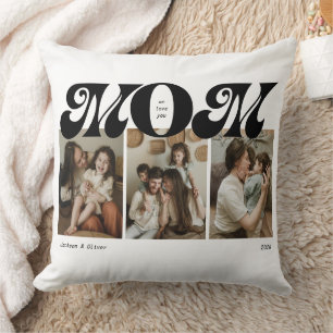 Retro Bold Mom 3 Photo Collage Cushion