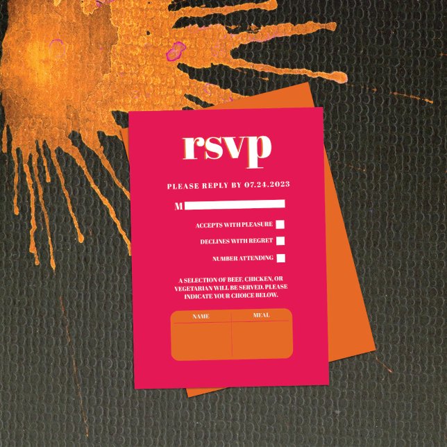 Retro Bold Neon Orange Pink Wedding RSVP Card (Creator Uploaded)