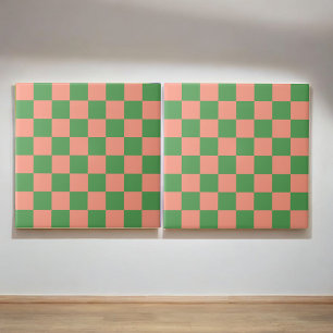 Retro Bold Pink & Green Checkered Colorful Tile