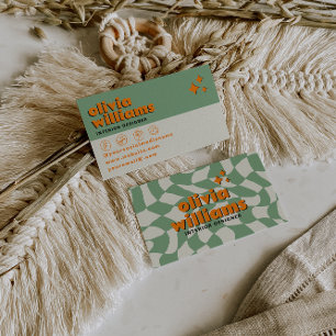 Retro Bold Psychedelic Groovy Checkered Unique Fun Business Card