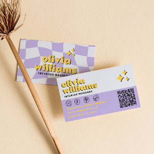 Retro Bold QR Code 70s Groovy Checkered Trendy Business Card