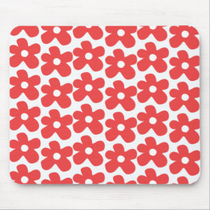 Retro Bold Red Floral Chic Botanical Desk Mouse Pad