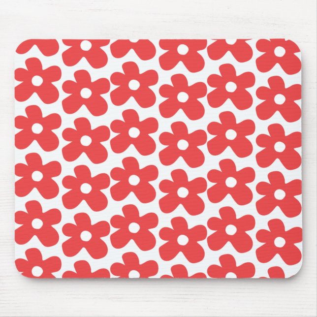 Retro Bold Red Floral Chic Botanical Desk  Mouse Pad (Front)
