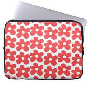 Retro Bold Red Floral Chic Preppy Gift for Her Laptop Sleeve