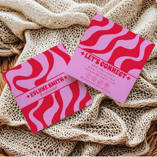 Retro Bold Red Pink 70s Boho Groovy Trendy Girly Square Business Card