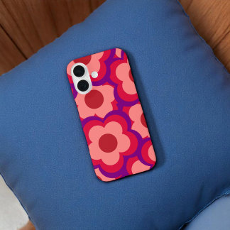 Retro Bold Red Purple Floral Whimsical Preppy iPhone 16 Case