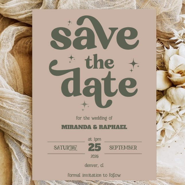 Retro Bold Rust & Green Photo Wedding Save The Date (Creator Uploaded)