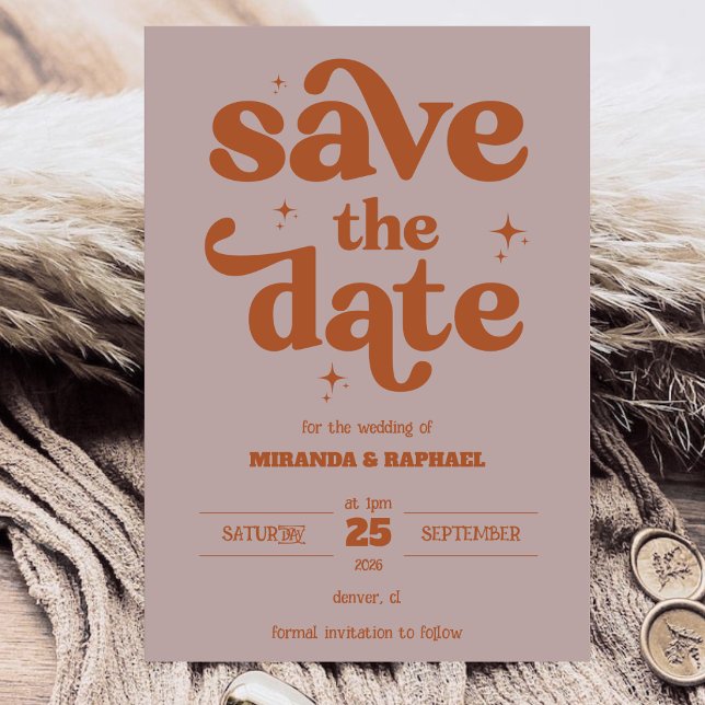 Retro Bold Rust & Peach Photo Wedding Save The Date (Creator Uploaded)
