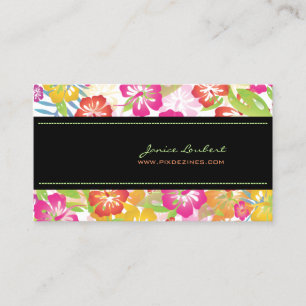 Retro bold tropical flowers business card