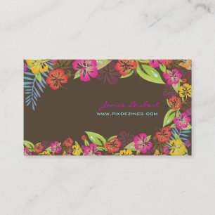Retro bold tropical flowers calling card