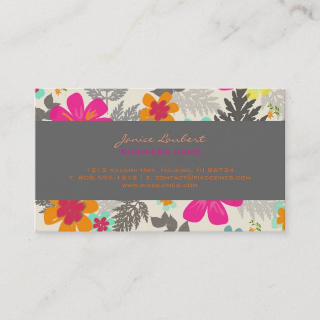 Retro bold tropical flowers calling card (Front)