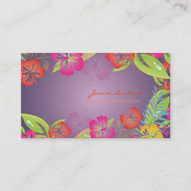 RETRO BOLD TROPICAL FLOWERS, HIBISCUS BUSINESS CARD (Front)
