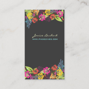 Retro bold tropical flowers/hibiscus business card