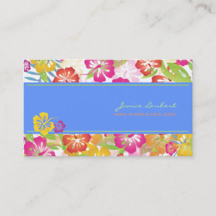 RETRO BOLD TROPICAL FLOWERS, HIBISCUS BUSINESS CARD