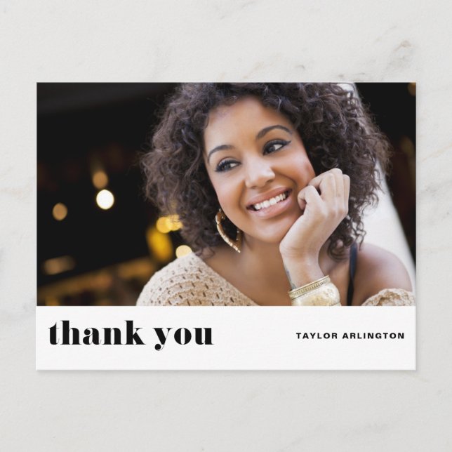 Retro Bold Typography Black Graduation Thank You Postcard (Front)