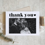 Retro Bold Typography Black Heart Photo Wedding Thank You Card<br><div class="desc">Send heartfelt appreciation with our customisable photo wedding thank you card, designed to beautifully blend retro bold typography with an elegant handwritten script. This card offers a unique and stylish way to express your gratitude to guests who celebrated your special day. Effortlessly personalise the card with your unique thank you...</div>