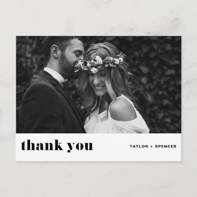 Retro Bold Typography Black Wedding Thank You Postcard (Front)