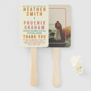 Retro Bold Typography Bright Photo Wedding Hand Fan