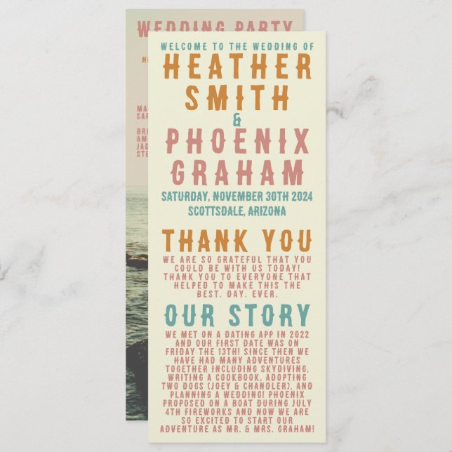 Retro Bold Typography Bright Photo Wedding Programme (Front/Back)