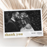 Retro Bold Typography Gold Photo Wedding Thank You Card<br><div class="desc">Retro Bold Typography Gold Photo Wedding Thank You Card | Customisable photo thank you card featuring gold retro bold typography. This thank you card will be perfect for a variety of events such as weddings and graduations. Personalise by adding your favourite horizontal photos. Available as a flat card and postcard....</div>