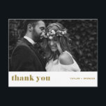 Retro Bold Typography Gold Wedding Thank You Postcard<br><div class="desc">Retro Bold Typography Gold Photo Wedding Thank You Postcard | Customisable photo thank you postcard featuring gold retro bold typography. This thank you card will be perfect for a variety of events such as weddings and graduations. Personalise by adding your favourite horizontal photos. Available as a flat and folded card....</div>