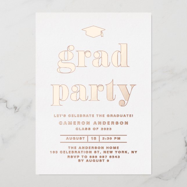 Retro Bold Typography Graduation Party Rose Gold (Front)