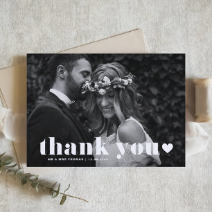 Retro Bold Typography Heart Overlay Wedding Thank You Card