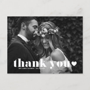 Retro Bold Typography Heart Wedding Thank You Postcard