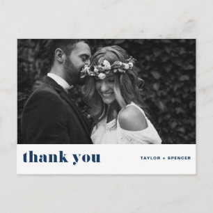 Retro Bold Typography Navy Blue Wedding Thank You Postcard