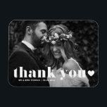 Retro Bold Typography Photo Wedding Thank You Magnet<br><div class="desc">Celebrate your love and show gratitude with our customisable photo wedding thank you magnet! This unique keepsake is perfect for reminding your loved ones of your special day while expressing your heartfelt thanks in a memorable way. It features retro bold typography and a heart overlay. Personalise it by adding your...</div>