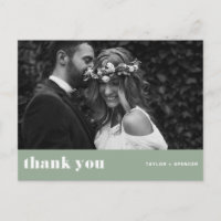 Retro Bold Typography Sage Green Wedding Thank You