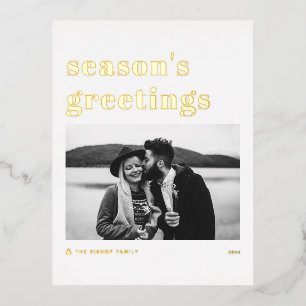 Retro Bold Typography Season's Greetings Foil Holiday Postcard