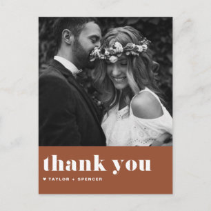 Retro Bold Typography Terracotta Wedding Thank You Postcard