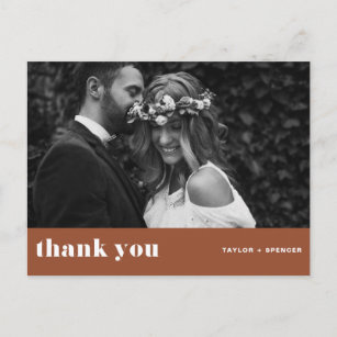 Retro Bold Typography Terracotta Wedding Thank You Postcard