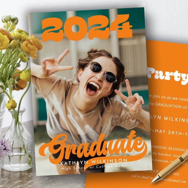 Retro Bold Typography Trendy Photo Graduation Invitation (Creator Uploaded)