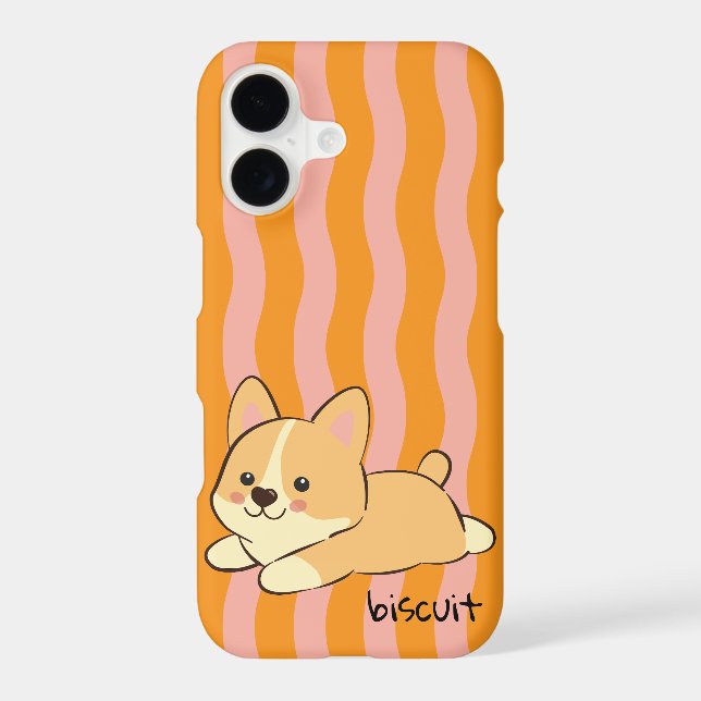 Retro Bold Wavy Orange Pink Stripes Corgi Doodle  (Back)