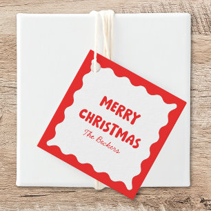 Retro Bold Wavy Red Fun Custom Merry Christmas Favour Tags