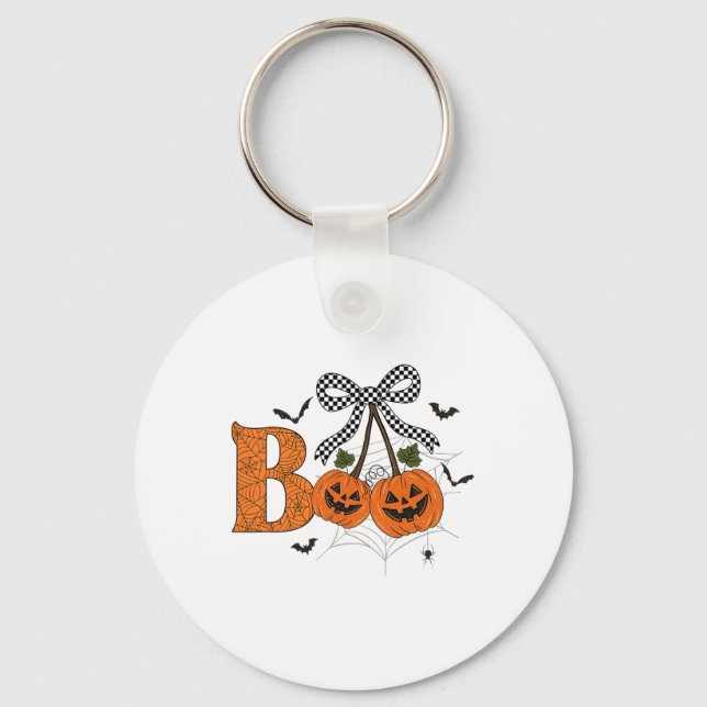 Retro Boo Ghost Pumpkin Cherries Bow Halloween Wom Key Ring (Front)
