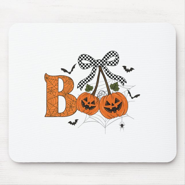 Retro Boo Ghost Pumpkin Cherries Bow Halloween Wom Mouse Pad (Front)