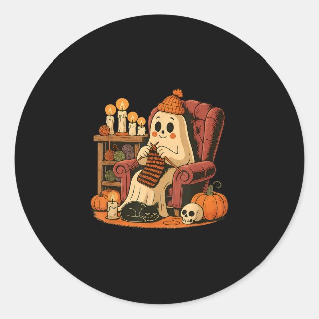 Retro Boo Ghost Yarn Crochet Knitting Halloween So Classic Round Sticker (Front)