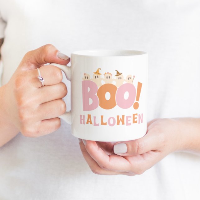 Retro Boo Halloween Cool Cute Modern Coffee Mug (Boo Halloween Retro Mug)