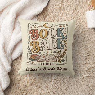 Retro Book Babe Mystical Celestial Witchy Bookish Cushion