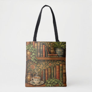 Retro book lover art tote bag