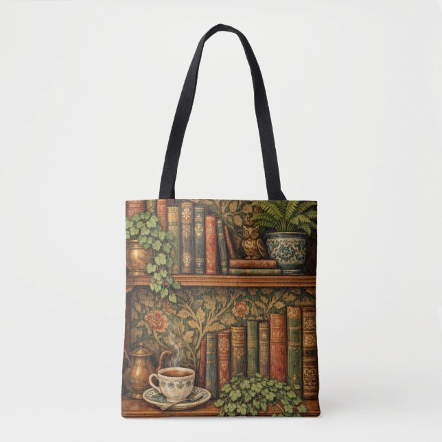Retro book lover art tote bag (Front)