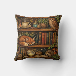 Retro book lover woodland animals cushion