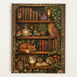 Retro book lover woodland animals planner
