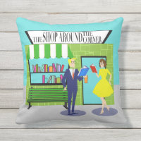 Retro Book Lovers Outdoor Pillow
